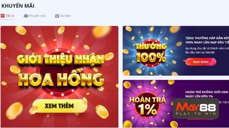 Sau khi đăng ký May88 là những chương trình khuyến mãi cực khủng