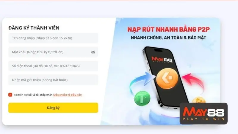 Hướng dẫn May88 về đăng ký tài khoản cho thành viên mới