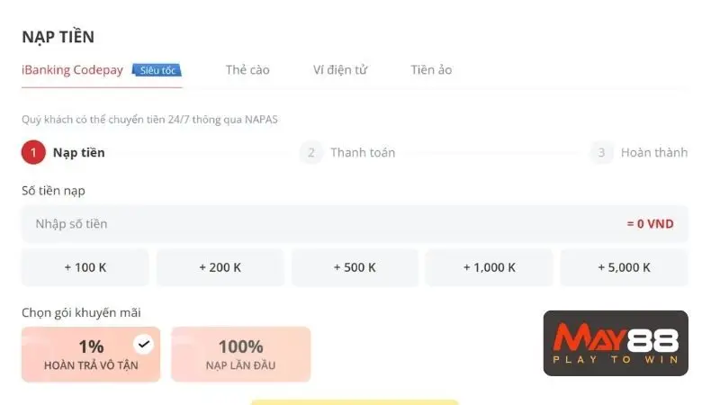 Các bước hướng dẫn May88 về nạp tiền vào tài khoản