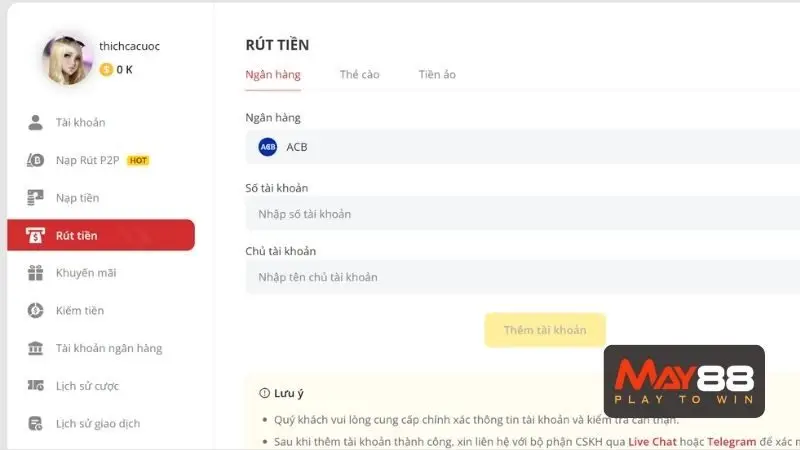 Rút tiền May88 thành công và chờ 1 vài phút để tận hưởng